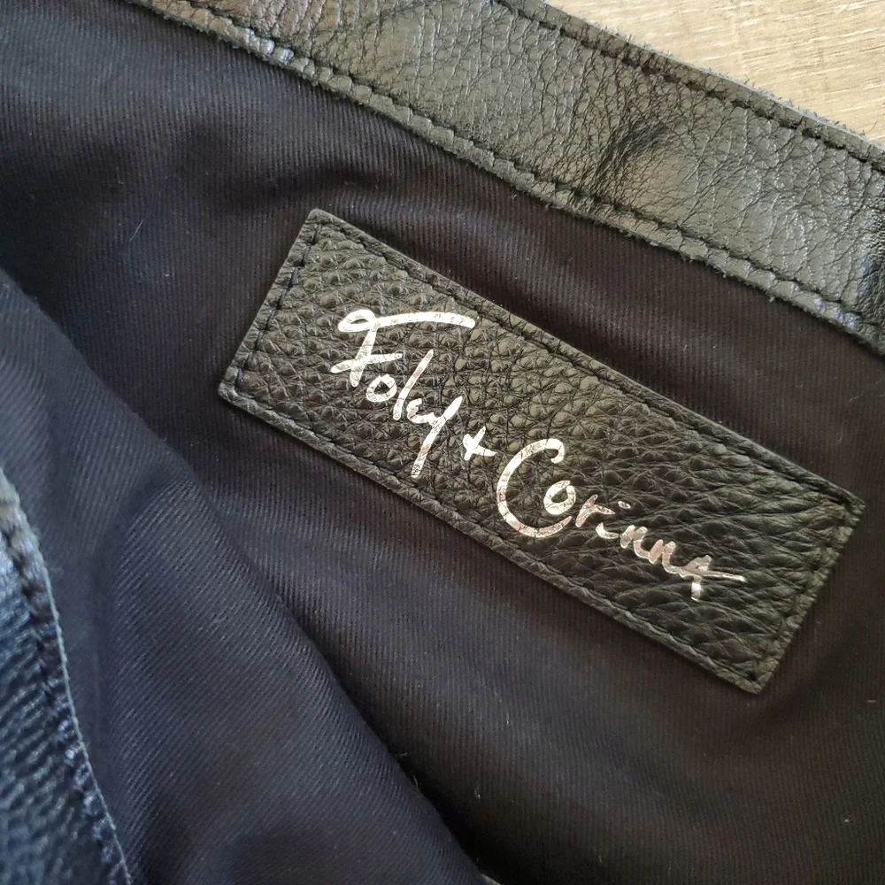 Foley + Corrina Mid City Black Leather Foldover Tote Bag Crossbody